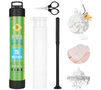 OFFCUP Kit de Maille en PVC de 5 m avec Ciseaux, Filet de Pêche Sacs Filet Bait Soluble dans l'eau PVA, 25 mm de Large, Accessoires de pêche à la Carpe avec Entonnoir et Piston Mesh pour Appâts