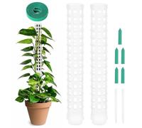 OFFCUP Lot de 2 piquets en mousse en plastique de 25 cm/50 cm pour plantes grimpantes, poteaux de plantes avec attaches de câble et étiquettes, piquets pour plantes d'intérieur et d'extérieur (blanc)