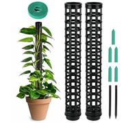 OFFCUP Lot de 2 poteaux en mousse en plastique Monstera de 25 cm/50 cm pour plantes grimpantes, poteaux de plantes avec attaches de câble et étiquettes, piquets pour plantes d'intérieur et d'extérieur