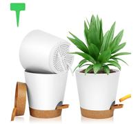 OFFCUP Lot de Pot de Fleur en Plastique, 3pcs Pots de Fleurs Auto-Arrosant, Pots de Plantes avec Trous De Drainage et Soucoupes Amovible pour d'Intérieur et d'Extérieur Jardins de Balcon -Blanc 16,5cm