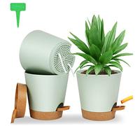 OFFCUP Lot de Pot de Fleur en Plastique, 3pcs Pots de Fleurs Auto-Arrosant, Pots de Plantes avec Trous De Drainage et Soucoupes Amovible pour d'Intérieur et d'Extérieur Jardins de Balcon -Vert 16,5cm