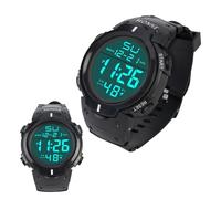 OFFCUP Montre Digitale Homme, 5ATM Étanche Montre Sport, Rétro-Éclairage LED Montre Numérique avec Grand Cadran, Alarme Chronomètre Montre Bracelet en TPU pour Hommes (Argent)