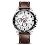 OFFCUP Montres pour Hommes, Montre Chronographe de 55mm, Montre à Analogique Quartz avec Bracelet en Cuir et Date, Grand Cadran Mode Affaire Montres-Bracelets Cadeau Elégant pour Homme (Blanc)