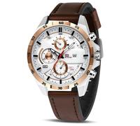 OFFCUP Montres pour Hommes, Montre Chronographe de 55mm, Montre à Analogique Quartz avec Bracelet en Cuir et Date, Grand Cadran Mode Affaire Montres-Bracelets Cadeau Elégant pour Homme (Or Noir)