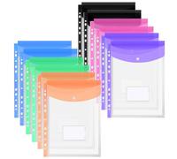 OFFCUP Perforées Extensibles A4,12pcs Pochettes Perforées, Pochette Document avec Fermeture à Pression, Transparent Pochette à Bouton Pression Couleur pour Voyage Fournitures Bureau-Verticale
