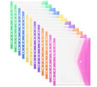 OFFCUP Perforées Extensibles A4,12pcs Pochettes Perforées, Pochette Document avec Fermeture à Pression, Transparent Pochette à Bouton Pression Couleur pour Voyage Fournitures Bureau-Horizontal