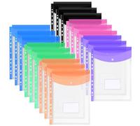 OFFCUP Perforées Extensibles A4,18pcs Pochettes Perforées, Pochette Document avec Fermeture à Pression, Transparent Pochette à Bouton Pression Couleur pour Voyage Fournitures Bureau-Verticale