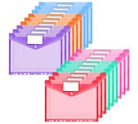 OFFCUP Perforées Extensibles A4,18pcs Pochettes Perforées, Pochette Document avec Fermeture à Pression, Transparent Pochette à Bouton Pression Couleur pour Voyage Fournitures Bureau-Horizontal
