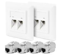 OFFCUP Prise Réseau, 2 Pcs Prise Réseau Encastrée, Prises de Données, CAT6A Blindé, Double Passage 2x Port RJ45 pour Salon Chambres Bureaux