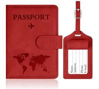 OFFCUP Protege Passeport et Etiquette Valise Set, PU Cuirs Protège Passeport avec Étiquette Bagage, RFID Pochette Passeports, Hommes et Femmes pour Carte de Crédit et Carte D'identité