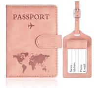 OFFCUP Protege Passeport et Etiquette Valise Set, PU Cuirs Protège Passeport avec Étiquette Bagage, RFID Pochette Passeports, Hommes et Femmes pour Carte de Crédit et Carte D'identité