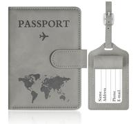 OFFCUP Protege Passeport et Etiquette Valise Set, PU Cuirs Protège Passeport avec Étiquette Bagage, RFID Pochette Passeports, Hommes et Femmes pour Carte de Crédit et Carte D'identité