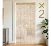 OFFCUP Rideau Décorations de Fenêtre, 2 PCS Rideau à Fils, Rideaus de Porte Fils avec Frange, Découpable 100x200cm pour Portes, Windows, Diviseur de Pièce et Décoration de Chambre, Or