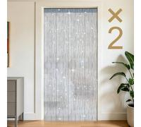 OFFCUP Rideau Décorations de Fenêtre, 2 PCS Rideau à Fils, Rideaus de Porte Fils avec Frange, Découpable 100x200cm pour Portes, Windows, Diviseur de Pièce et Décoration de Chambre, Gris Argenté