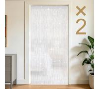 OFFCUP Rideau Décorations de Fenêtre, 2 PCS Rideau à Fils, Rideaus de Porte Fils avec Frange, Découpable 100x200cm pour Portes, Windows, Diviseur de Pièce et Décoration de Chambre, Blanc