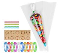 OFFCUP Sachet Bonbon, 100pcs Sachets Transparents Bonbons avec 100 Liens Torsadés Cadeau 100 Sealing Stickers et 10 Ribbon, Sachet Plastique Transparent pour Biscuit Confiserie de Noël 13 * 25cm