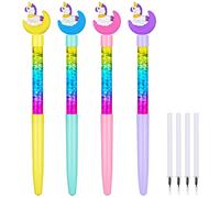 OFFCUP Stylo à Bille, 4pcs Stylo Bille Licorne, Quicksand Pen Stylos Gel Kawaii Recharge Stylos à Sable Mouvant Fournitures Scolaires de Papeterie (Licorne de Lune)