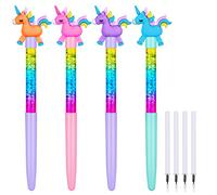 OFFCUP Stylo à Bille, 4pcs Stylo Bille Licorne, Quicksand Pen Stylos Gel Kawaii Recharge Stylos à Sable Mouvant Fournitures Scolaires de Papeterie (Grande Licorne)
