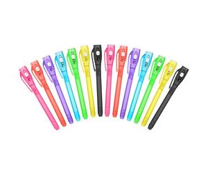 OFFCUP Stylo Encre Invisible, 14pcs Stylo Espion avec Lumiere UV, Stylo Magique pour Écrire un Message Secret Crayons à Encre Invisible pour Cadeau Anniversaire Fête Activité Enfants-Ouvrir et Fermer