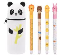 OFFCUP Trousse à Crayons et 4 Stylos Gel Effaçable, Jolie Trousse d'école en Silicone Verticale Motif Animal Trousse Porte-Stylos de Table Ensemble de Papeterie pour Filles Garçons (Panda)