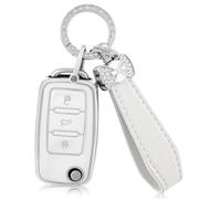 OFFCURVE Coque Clé Voiture TPU per VW Cache Clef avec Porte Clef pour VW Volkswagen Polo Golf 4/5/6 Multivan T5 Caddy Jetta Bora Superb Passat Fabia Seat Ibiza (Argent Blanc)