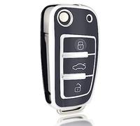 OFFCURVE Couvre Clef Etui a Clef, Étui à Clés TPU Etui Carte Clé Voiture 3 Boutons pour Audi A1-A8 B6-B8 C5-C6 Q1-Q7 R8 RS3-RS6 S1-S8 4F 4G TT TTS TTRS Seat Exeo 3R