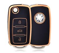 OFFCURVE Etui a Cle Voiture Coque Clé, Étui à Clés Couvre Clef Cache Clef 3 Boutons Compatible avec VW Volkswagen Polo Golf 4/5/6 Multivan T5 Caddy Jetta Bora Superb Passat Skoda Fabia Seat Ibiza