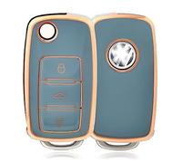 OFFCURVE Etui a Cle Voiture Coque Clé, Étui à Clés Couvre Clef Cache Clef 3 Boutons Compatible avec VW Volkswagen Polo Golf 4/5/6 Multivan T5 Caddy Jetta Bora Superb Passat Skoda Fabia Seat Ibiza