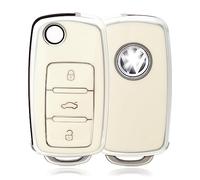 OFFCURVE Etui a Cle Voiture Coque Clé, Étui à Clés Couvre Clef Cache Clef 3 Boutons Compatible avec VW Volkswagen Polo Golf 4/5/6 Multivan T5 Caddy Jetta Bora Superb Passat Skoda Fabia Seat Ibiza