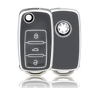 OFFCURVE Etui a Cle Voiture Coque Clé, Étui à Clés Couvre Clef Cache Clef 3 Boutons Compatible avec VW Volkswagen Polo Golf 4/5/6 Multivan T5 Caddy Jetta Bora Superb Passat Skoda Fabia Seat Ibiza