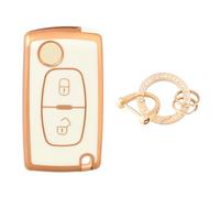 OFFCURVE Etui a Cle Voiture Coque Clé, Étui à Clés Couvre Clef Cache Clef avec Porte Clef pour Citroen C1 C2 C3 C4 C5 Picasso Peugeot 107 206 207 307 308 406 407 607 2/3 Tasten