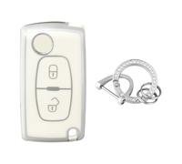 OFFCURVE Etui a Cle Voiture Coque Clé, Étui à Clés Couvre Clef Cache Clef avec Porte Clef pour Citroen C1 C2 C3 C4 C5 Picasso Peugeot 107 206 207 307 308 406 407 607 2/3 Tasten