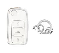 OFFCURVE Etui a Cle Voiture Coque Clé, Étui à Clés Couvre Clef Cache Clef avec Porte Clef pour VW Volkswagen Polo Golf 4/5/6 Multivan T5 Jetta Bora Passat Skoda Fabia Seat Ibiza