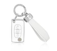 OFFCURVE Etui a Cle Voiture Couvre Clef 3 Boutons Coque de vec Porte Clé pour Peugeot 206 207 307 308 407 2008 3008 4007 5008 Citroen C1 C2 C3 C4 Picasso Berlingo (Argent Blanc)