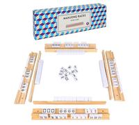 Offelec Lot de 4 plateaux de mahjong en bois pour jeu de Mahjong, supports de qualité supérieure pour Mahjong, train mexicain, dominos et autres supports de jeu (comprend des poussoirs de Mahjong