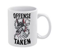 Offense Taken Tasse à café en céramique blanche humoristique offensive de 325 ml, tasse à thé imprimée double face avec poignée ergonomique en C et fond épais en porcelaine pour la maison, le bureau