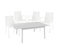 Offerta Tavolo Dublino Allungabile 140/200x140 Bianco +4 Poltrone Konnor Bianche Set Da Pranzo Bizzotto Multicolore