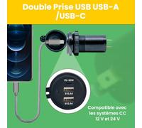 Offgridtec prise auto double USB-A & USB-C 96W avec couvercle 12V/24V | Charge rapide PD : USB-A jusqu'à 36W + USB-C jusqu'à 60W, étanche IP65, pour voiture, camping-car, bateau & camion