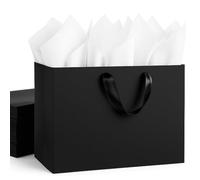 OfficceCastle Lot de 4 sacs cadeaux en papier noir extra larges de 40,6 x 15,2 x 30,5 cm avec poignées et 10 papiers de soie blancs, parfaits pour les mariages, anniversaires, fêtes, affaires (taille