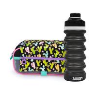 office box Colorline Trousse triple design avec grands compartiments intérieurs avec fermeture éclair individuelle, lavable et très résistante, Cactus + eau, 22 cm x 9 cm x 9 cm, Moderne