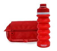 office box Colorline Trousse triple l'Orginal - Porte-crayons à 3 compartiments avec fermeture éclair, plusieurs poches, horaire et identifiant et sangle pour transporter dans votre trolley, Rouge