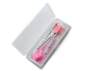 Office Box Compas scolaire T-Zero - Compas articulé dans une boîte rigide résistante aux chocs et durable avec 3 pièces : compas métallique, étui avec mines de rechange et adaptateur universel (Rose)