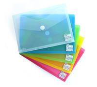 Office Box, Lot de 10 chemises à fermeture en V avec soufflet de 3 cm. Format A4+/Folio Grande capacité jusqu'à 300 feuilles. Couleurs classiques translucides Soft Touch, 100 % recyclables. (assorti)