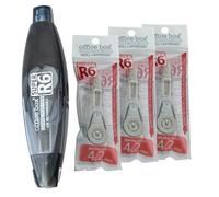 office box - Pack 1 Ruban Correcteur Rechargeable Rétractable Super R6 + 3 Recharges - Largeur 4,2 mm x 6 mètres de haut pouvoir couvrant et séchage instantané (Noir)