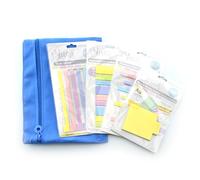 Office Box Pack de notes adhésives fluorescentes Blush - 4 formats (flèches, bloc, marqueurs et bandes index) + étui cadeau pour anneaux, PET transparent, repositionnables