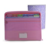 Office Box - Pack Retour à l'école : classeur VISION 12 divisions et étui avant + 80 autocollants fermeture éclair + classeur 4 anneaux 40 mm -Colorline (rose + classeur à anneaux)