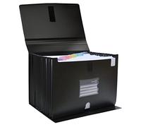 office box Trieur organiseur avec soufflet et 12 compartiments avec base, fermeture en V-Lock et tranche extensible XXL avec grande capacité, onglets et indicateurs inclus Noir