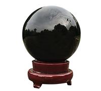 Office Home Table Feng Shui Decoration Crystal Ball with Stand Obsidian Black Broken Glass Lucky Gift, ball-9cm Gemstone Stone