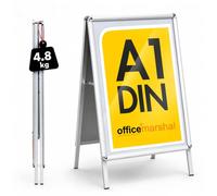 Office Marshal - Butoir de client DIN A1 - Avec cadre en aluminium de 25 mm - Double face pour 2 affiches - Avec film de protection - Résistant aux intempéries - Présentoir de trottoir - Panneau