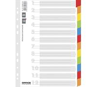 Office Products Intercalaires en carton 12 pièces / 12 + 1 feuilles plastifiées/couverture avec impression numérique/pour format A4 / 11 perforations/pour l'organisation de dossiers au bureau
